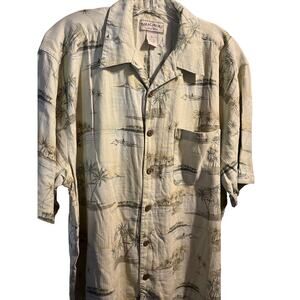 Boca Classics Men's XL Green Floral Short Sleeve Button Down Silk Hawaiian Shirt